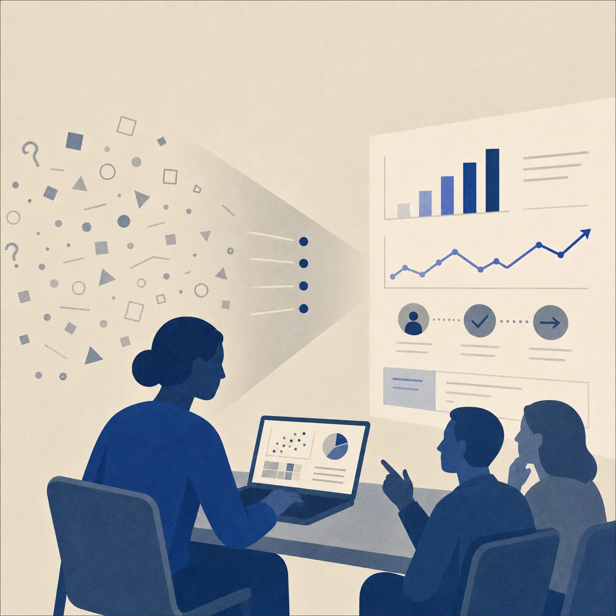 Educators review charts and dashboards together, turning scattered data into clear direction