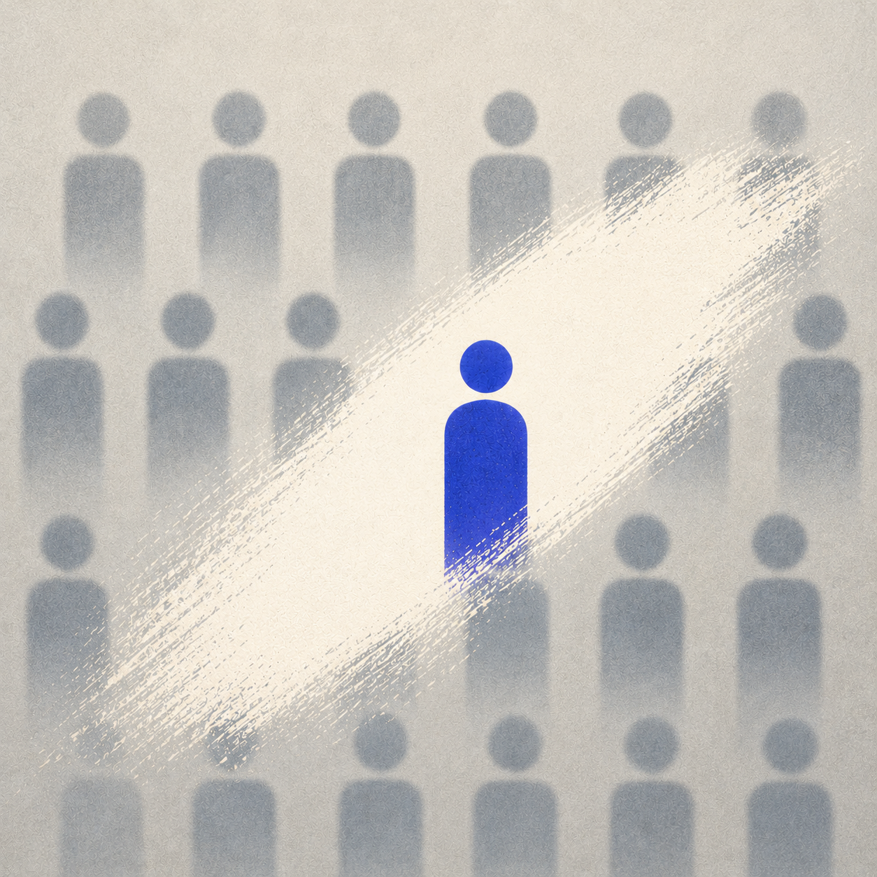 One student stands out clearly among many silhouettes, symbolizing visibility