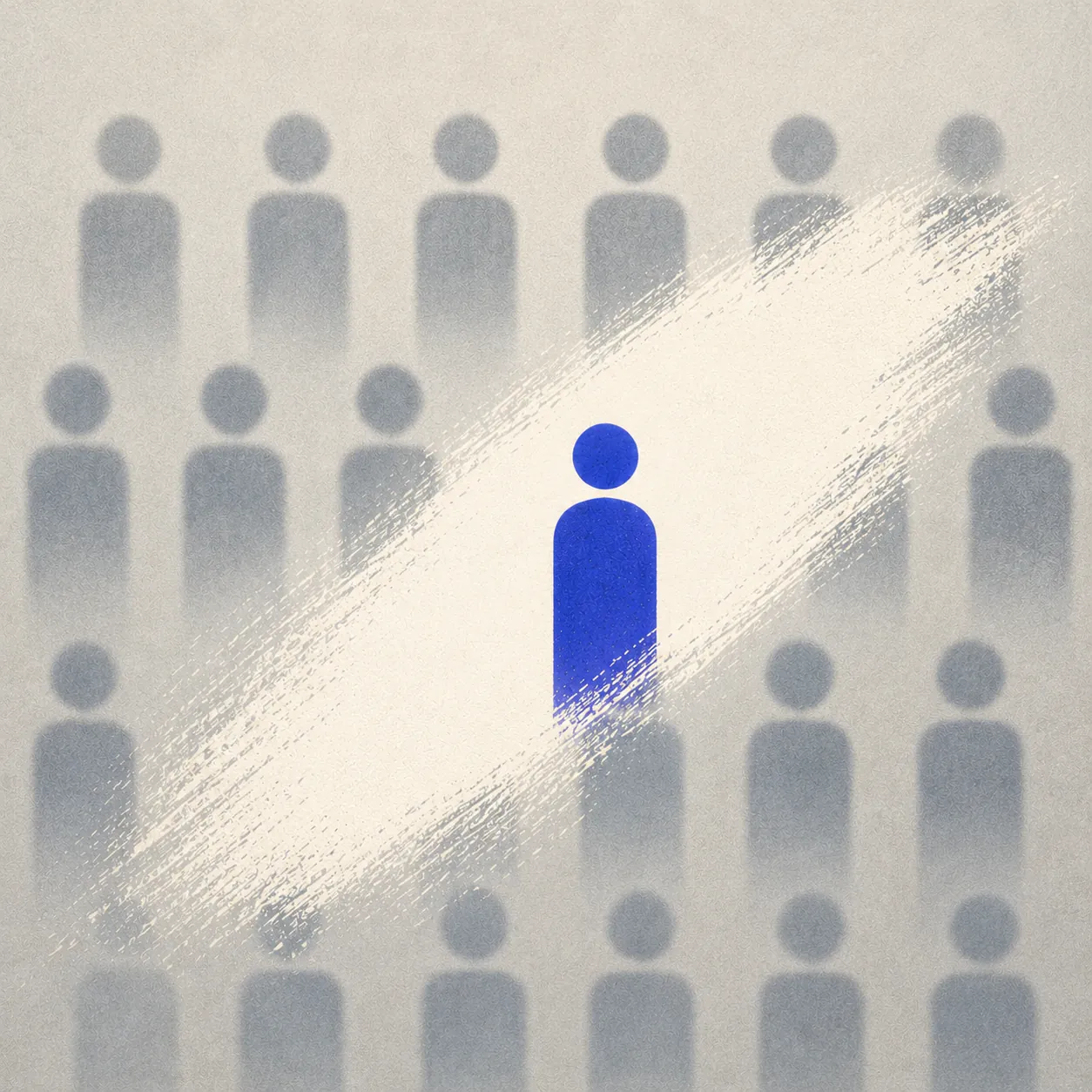 One student stands out clearly among many silhouettes, symbolizing visibility